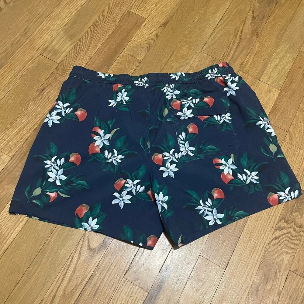 Abercrombie & Fitch Mens L Navy Orange Floral Citrus Swim Trunks Relaxed Stretch